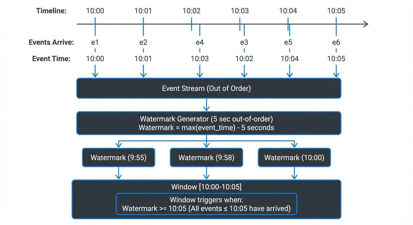 Event time and watermarks flow