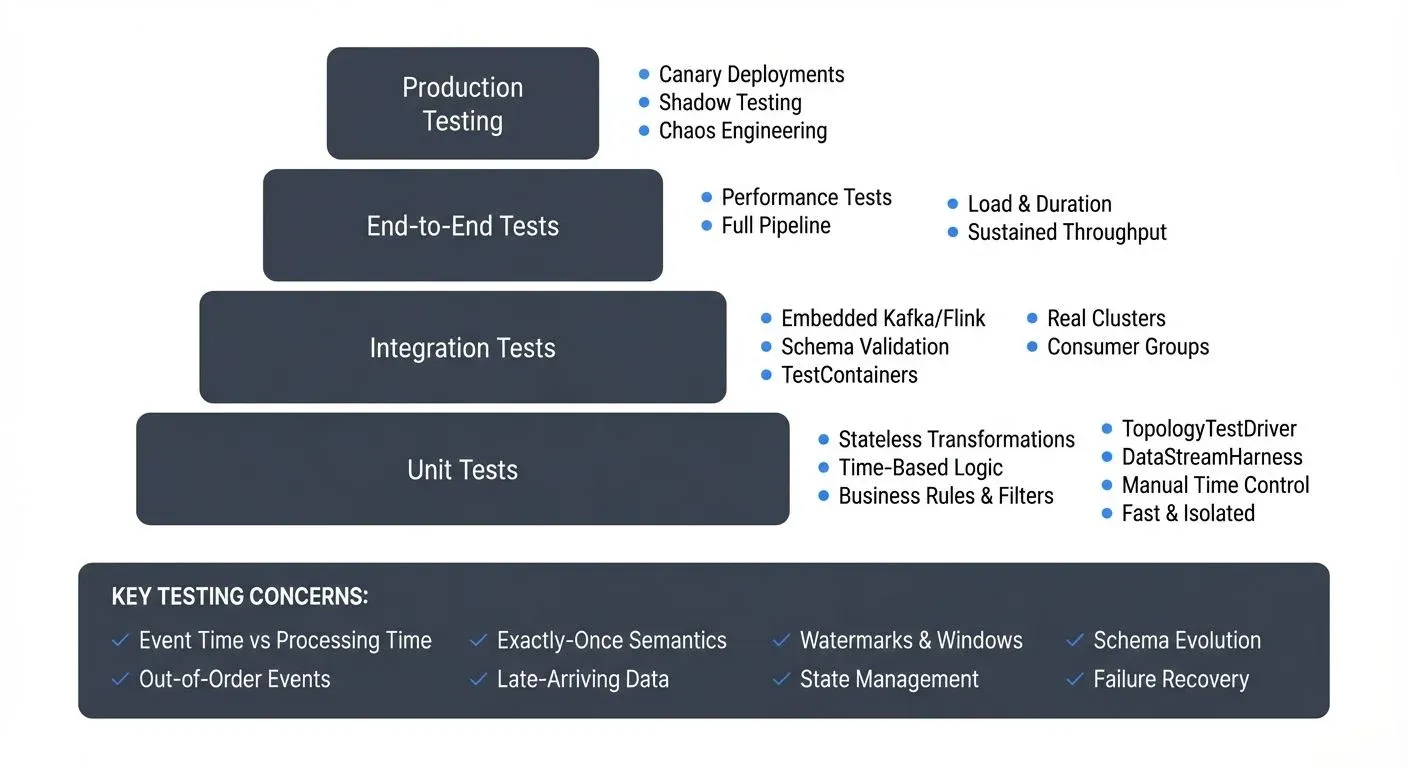 Testing pyramid for streaming applications