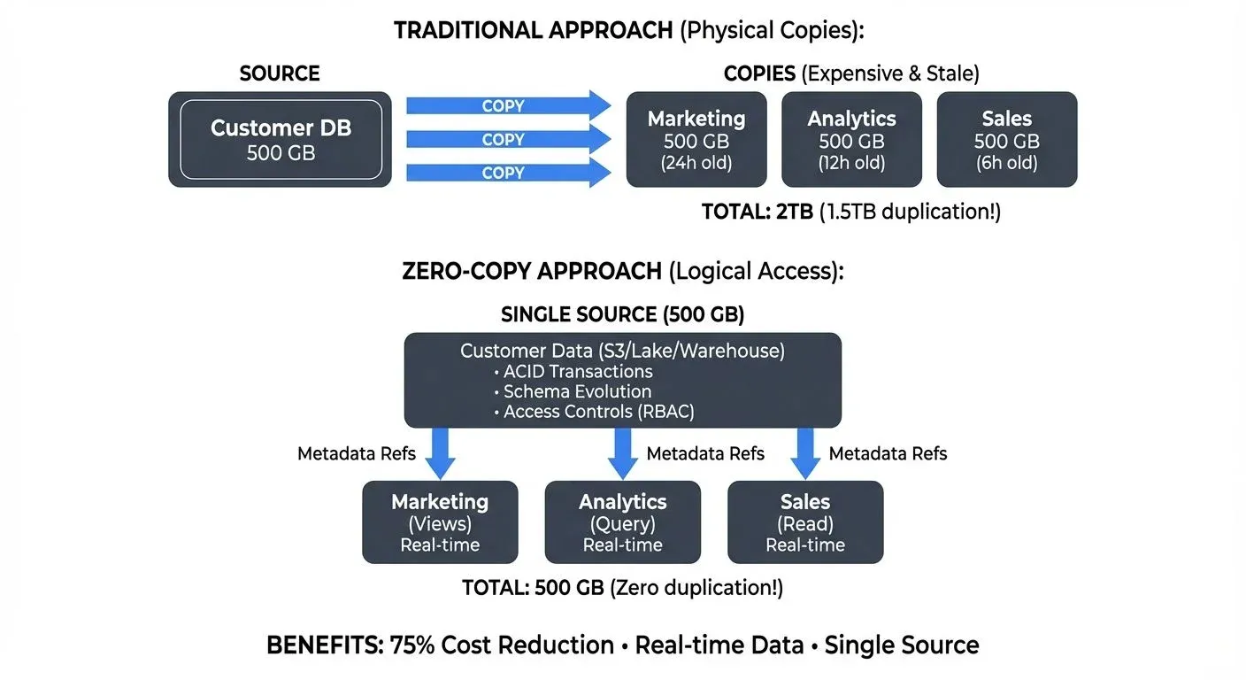 Zero-copy data sharing eliminating duplication